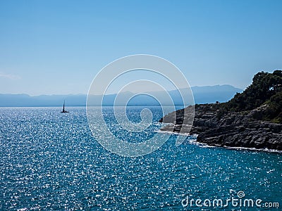 Beautifu sea view on a sunny day in Salou, Spain. Mediterranian sea Stock Photo