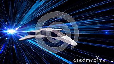 Beautiful abstract animation of spaceship in Hyperspace Jump flying through the outer space. Animation. 3d animation of Stock Photo