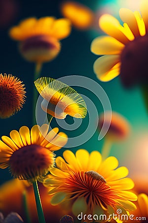 Beautiful abstract dandelions, vibrant, very very detailed, 3d octane render, abstract, insane composition Stock Photo