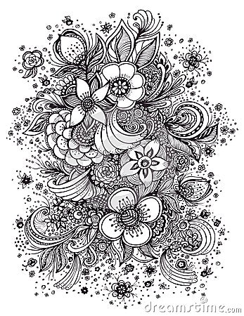 Beautiful abstract flowers bouquet black on white Vector Illustration