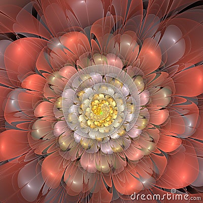 Beautiful abstract fractal flower, pink and orange Stock Photo