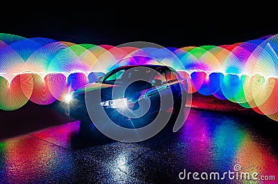 Beautiful Abstract futuristic painting color texture with lighting effect on car Stock Photo