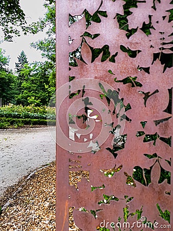 Beautiful abstract metal artistic installation at entrance to park Stock Photo