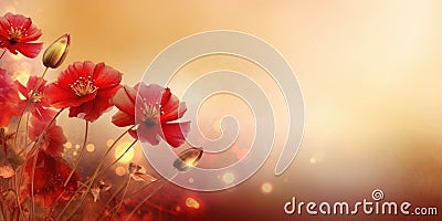 Beautiful abstract red and gold misty morning photo floral design background banner. generative ai AIG32 Stock Photo