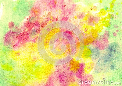Beautiful abstract smudges of yellow, pink, green and white colors watercolor background Stock Photo