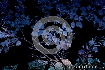Beautiful abstract texture colorful black and white flowers and tree plant forest landscape on the darkness and aurora Polaris an Stock Photo