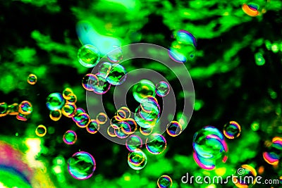 Beautiful abstract texture colorful darkness green purple and pink soap bubbles pattern background and wallpaper Stock Photo