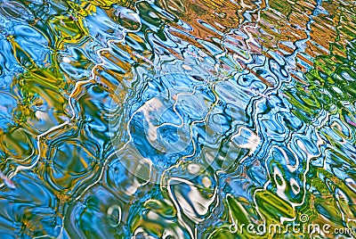 Beautiful abstract water reflection in blue, yellow and green colors Stock Photo