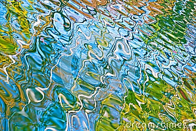 Beautiful abstract water reflection in blue, yellow and green colors Stock Photo