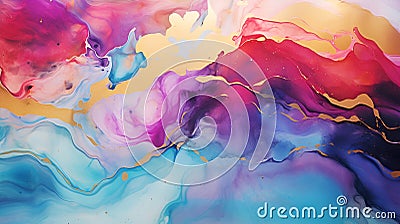 Beautiful abstraction of liquid paints in slow blending flow mixing together gently Stock Photo