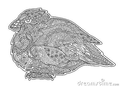 Adult coloring book page with serious little bird Vector Illustration