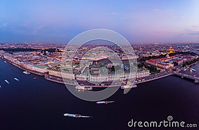 Beautiful aerial evning view in the white summer nights of St Petersburg, Russia, Hermitage at sunset, palace square, St Stock Photo