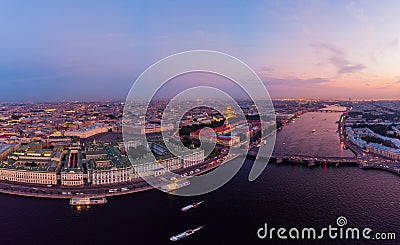 Beautiful aerial evning view in the white summer nights of St Petersburg, Russia, Hermitage at sunset, palace square, St Stock Photo