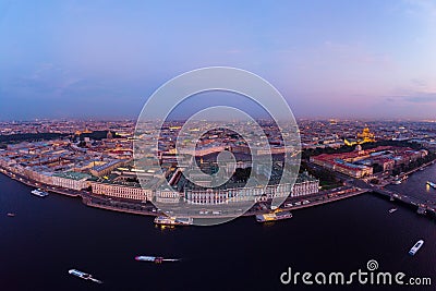 Beautiful aerial evning view in the white summer nights of St Petersburg, Russia, Hermitage at sunset, palace square, St Stock Photo