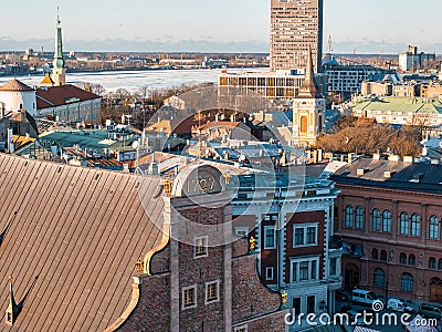 Beautiful aerial Riga view from above. Stock Photo