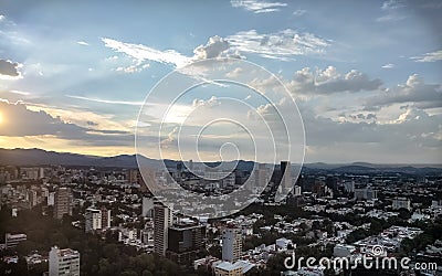 Aerial sunset of Polanco district in Mexico City. Stock Photo