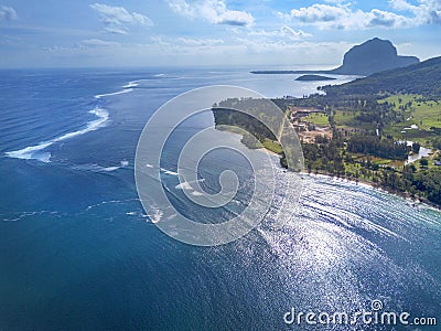 Beautiful aerial view of ocean and reef, Island of Mauritius Stock Photo