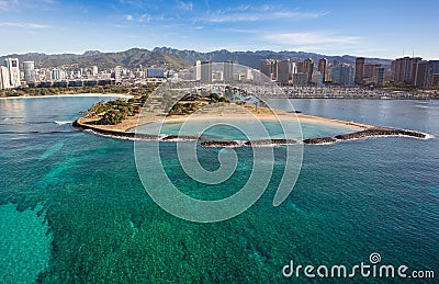 Beautiful Aerial View of Waikiki Beach Magic Island Oahu Hawaii Stock Photo