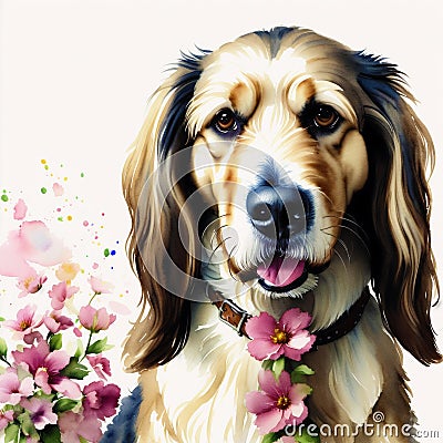 A beautiful Afghan Hound. Watercolor painting. Graceful Elegance. Generative AI Stock Photo