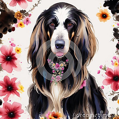 A beautiful Afghan Hound. Watercolor painting. Graceful Elegance. Generative AI Stock Photo