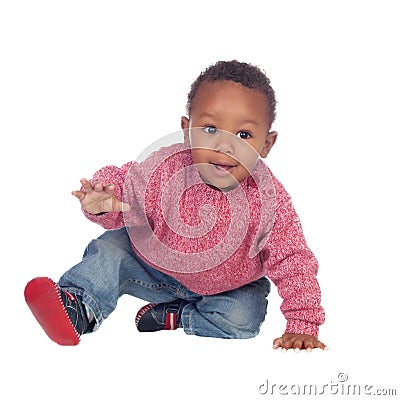 Beautiful African American baby crawling Stock Photo