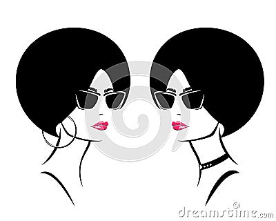 Cool funky woman with red lips wearing choker necklace and sunglasses vector portrait Vector Illustration