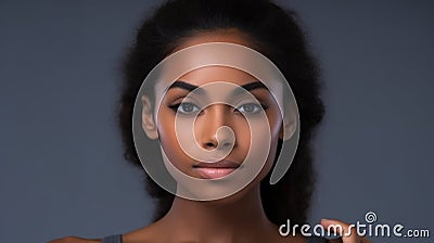 Beautiful african american woman on grey background. Beauty, fashion. Generative AI Cartoon Illustration