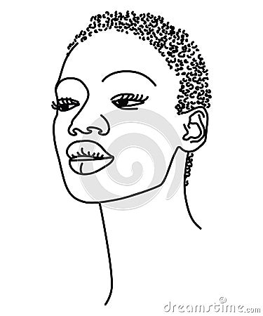 Beautiful African Woman - Portrait - Line Drawing Vector Illustration