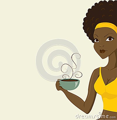 Beautiful african women with coffe Vector Illustration