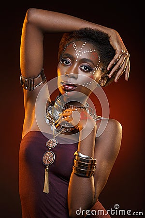 Beautiful afro girl with drawings on skin Stock Photo