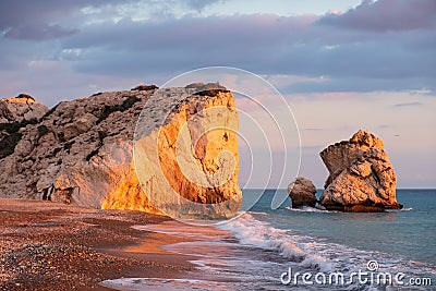 Beautiful afternoon view of the beach around Petra tou Romiou, also known as Aphrodite`s birthplace, in Paphos, Cyprus Stock Photo