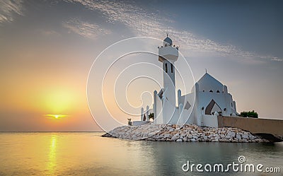 Beautiful Al Khobar Corniche Mosque Sunrise -Saudi Arabia Stock Photo