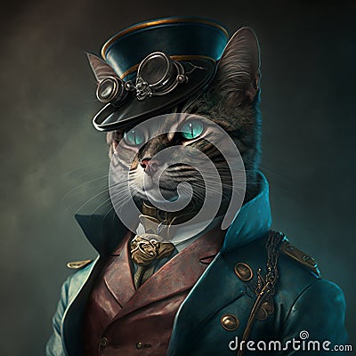 Retro style, cat dressed as a man, animal portrait Stock Photo