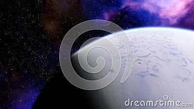 Beautiful alien planet in far space, realistic exoplanet, planet suitable for colonization, planet similar to Earth Stock Photo