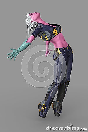 Beautiful alien woman in an action pose of leaping or floating Stock Photo