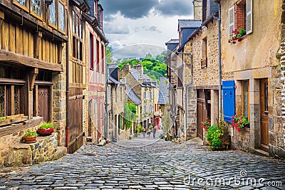 Beautiful alley in an old town in Europe Stock Photo