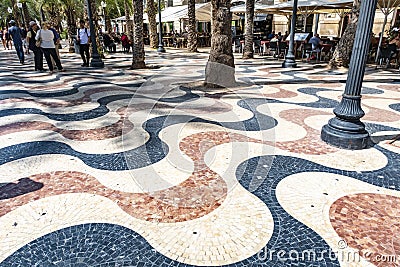Beautiful alley with palm trees - Explanada de Espana. Alicante. Spain Editorial Stock Photo