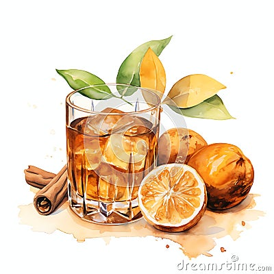 beautiful Amaretto Liqueur watercolor drink clipart illustration Cartoon Illustration