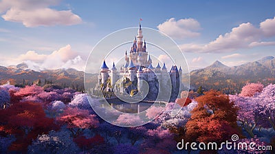 beautiful amazing fairytale castle wallpaper, ai generated image Stock Photo
