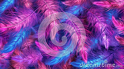 beautiful amazing feather poster, colored neon lighted, ai generated image Stock Photo
