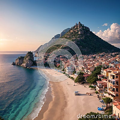 Beautiful amazing panorama. Travel landscape country Turkey in Alanya. Inspiring coast and Mediterranean Sea. Summer Stock Photo