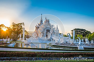 Beautiful and amazing white art temple at Wat Rong Khun Chiang Rai, Thailand It is a tourist destination. Stock Photo