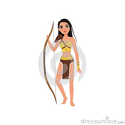 Beautiful amazon girl character standing with bow, ancient warrior archer vector Illustration on a white background Vector Illustration