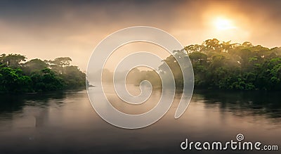 beautiful amazon river in a beautiful cloudy sunrise.latin america Stock Photo
