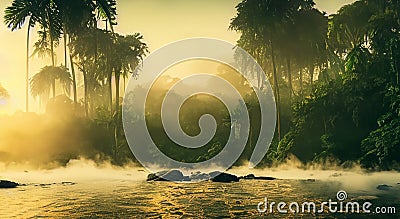 beautiful amazon river with mist in a beautiful sunrise Stock Photo