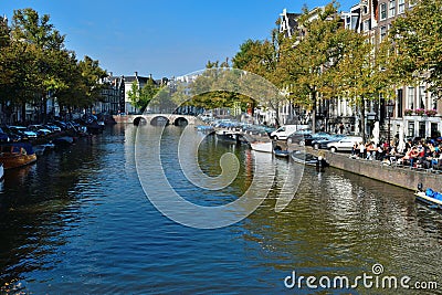 Beautiful amsterdam bridge and boat Editorial Stock Photo