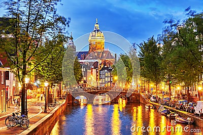 Beautiful Amsterdam city at the evening time. Stock Photo