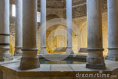 Ancient arabic and roman bath with columns in Girona, Catalonia Spain Stock Photo