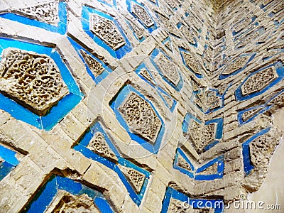 Beautiful and ancient colored tiles on the interior walls of Soltanieh Dome,Zanjan, Iran. Editorial Stock Photo