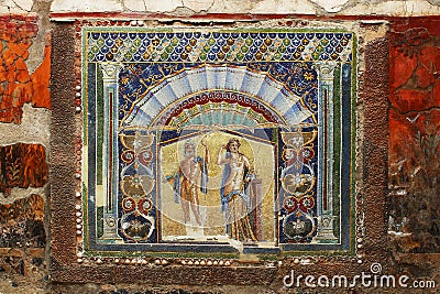 Beautiful ancient mosaic from Herculaneum Fresco of Neptune Stock Photo